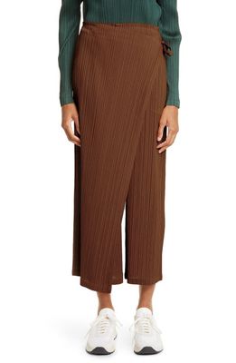Pleats Please Issey Miyake Monthly Colors Wrap Detail Pleated Crop Pants in Brown