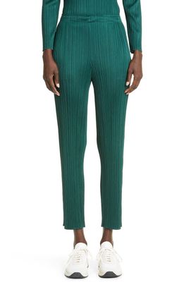 Pleats Please Issey Miyake New Colorful Basics 3 Pleated Crop Pants in Dark Green