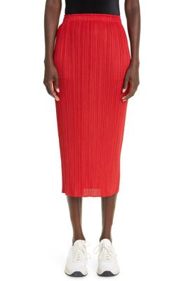 Pleats Please Issey Miyake New Colorful Basics 3 Pleated Midi Skirt in Red
