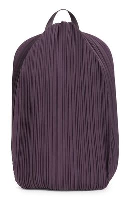 Pleats Please Issey Miyake Oval Pleated Matte Satin Backpack in Dark Purple