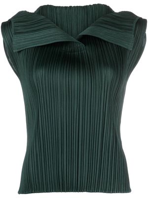 Pleats Please Issey Miyake oversize-collar plissé blouse - Green