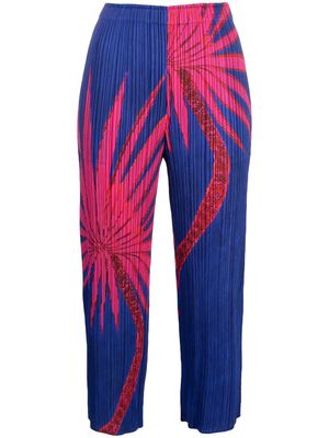 Pleats Please Issey Miyake palm tree-print pleated trousers - Blue