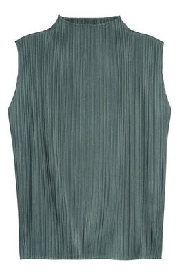 Pleats Please Issey Miyake Pleated Funnel Neck Top in Sage