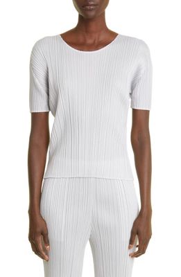 Pleats Please Issey Miyake Pleated Top in Light Gray