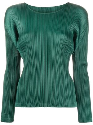 Pleats Please Issey Miyake plissé-detail long-sleeved sweatshirt - Green