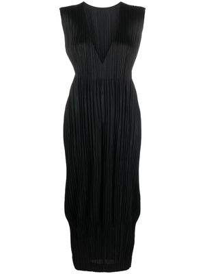 Pleats Please Issey Miyake plissé V-neck midi dress - Black