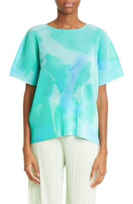 Pleats Please Issey Miyake Shore Mist Pleated Top in Turquoise Blue