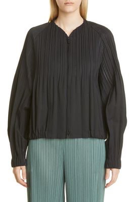 Pleats Please Issey Miyake Smooth Pleated Bomber Jacket in Black