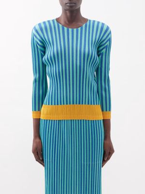 Pleats Please Issey Miyake - Striped Technical-pleated Top - Womens - Green