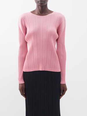 Pleats Please Issey Miyake - Technical-pleated Long-sleeved Top - Womens - Pink