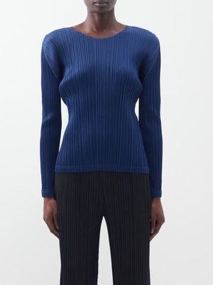 Pleats Please Issey Miyake - Technical-pleated Top - Womens - Midnight Blue