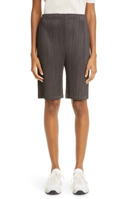 Pleats Please Issey Miyake Thicker Bottoms 2 Pleated Pull-On Shorts in Charcoal