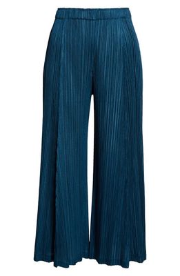 Pleats Please Issey Miyake Thicker Bottoms 2 Pleated Wide Leg Crop Pants in Blue Green