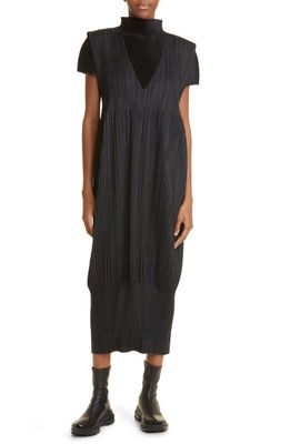 Pleats Please Issey Miyake Thicker Bottoms Pleated Pinafore Dress in Black