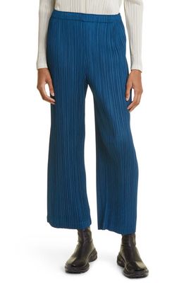 Pleats Please Issey Miyake Thicker Bottoms Pleated Wide Leg Crop Pants in Blue Green
