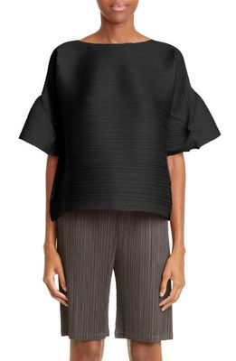 Pleats Please Issey Miyake Tour Pleated Flare Sleeve Top in Charcoal