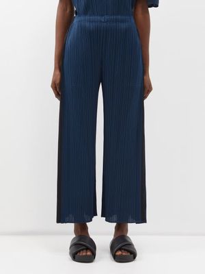 Pleats Please Issey Miyake - Trimmed Technical-pleated Trousers - Womens - Navy