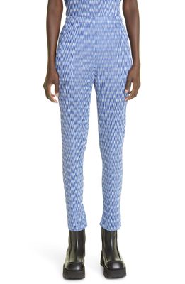 Pleats Please Issey Miyake Whistle Abstract Print Pleated Pants in Blue