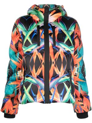 Plein Sport botanical-print hooded puffer jacket - Black