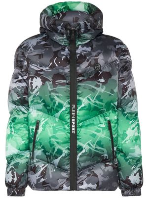 Plein Sport camouflage-pattern hooded padded jacket - Black