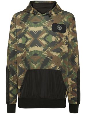 Plein Sport camouflage-print logo-patch hoodie - Green