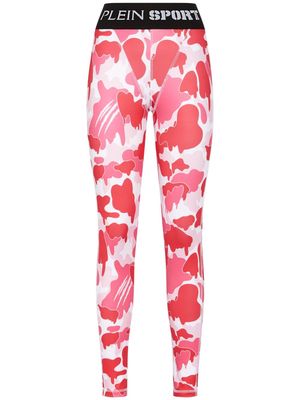 Plein Sport camouflage-print logo-waistband leggings - Pink