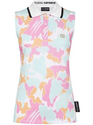 Plein Sport camouflage-print sleeveless polo shirt - Pink