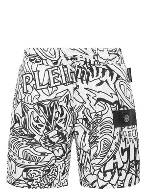 Plein Sport doodle-print swim shorts - Black