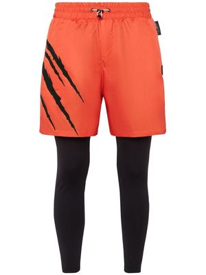 Plein Sport graphic-print drawstring track shorts - Orange