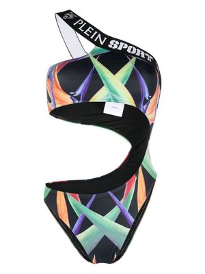 Plein Sport graphic-print one-shoulder swimsuit - Black