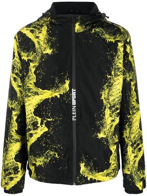 Plein Sport graphic-print zip-up hooded jacket - Black