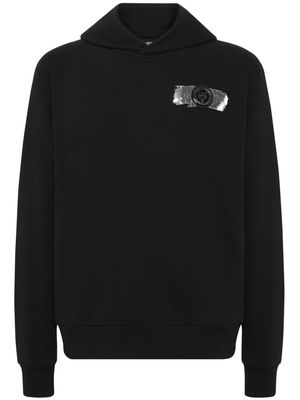 Plein Sport logo-appliqué metallic-detail hoodie - Black