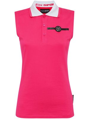 Plein Sport logo-appliqué sleeveless polo shirt - Pink