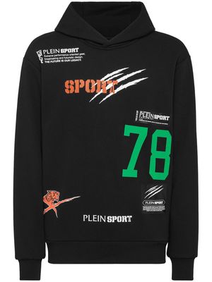 Plein Sport logo-lettering fleece hoodie - Black