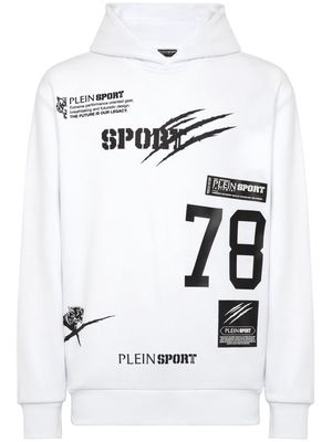 Plein Sport logo-lettering fleece hoodie - White