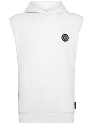 Plein Sport logo patch sleeveless hoodie - White