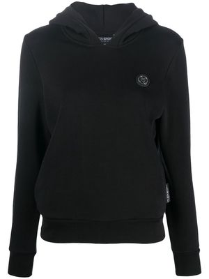 Plein Sport logo-plaque cotton hoodie - Black