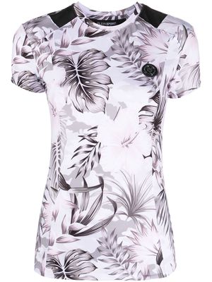 Plein Sport logo-plaque floral top - White