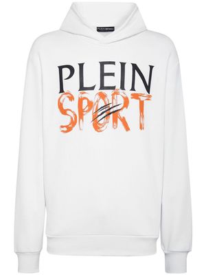 Plein Sport logo-print cotton blend hoodie - White