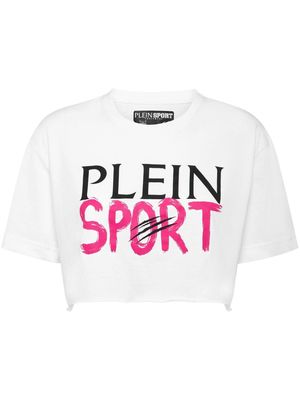 Plein Sport logo-print cotton cropped T-shirt - White