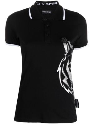 Plein Sport logo-print cotton polo shirt - Black