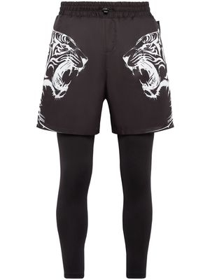 Plein Sport logo-print layered-effect track pants - Black