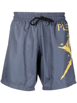 Plein Sport logo-print swim shorts - Blue