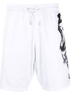 Plein Sport logo-print swim shorts - White