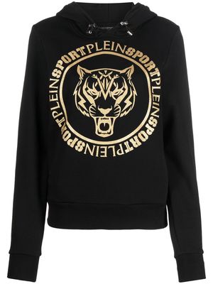 Plein Sport logo-print tiger hoodie - Black