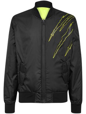 Plein Sport logo-print zipped bomber jacket - Black