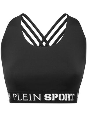 Plein Sport logo-underband crossover bra - Black
