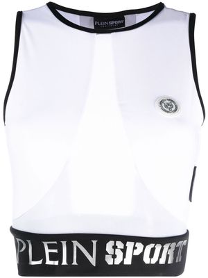 Plein Sport logo waistband cotton crop top - White