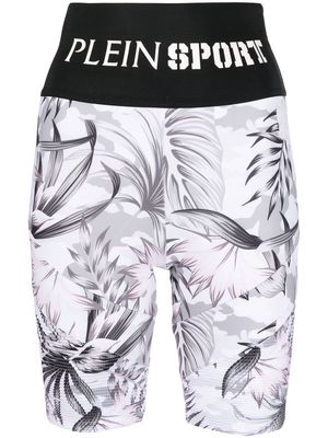 Plein Sport logo-waistband floral-print shorts - White