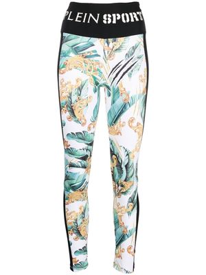 Plein Sport logo-waistband graphic-print leggings - White